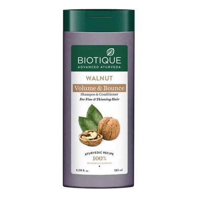 Biotique Walnut Volume & Bounce Shampoo & Conditioner / Биотик Шампунь И Кондиционер С Ореховым Маслом Для Придания Объема И Упругости 180 мл