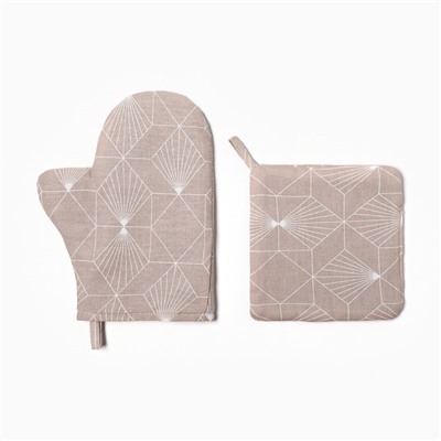 Набор кухонный «Доляна» Geometry: варежка-прихватка 20×28 см, прихватка 19×19 см,100% хлопок