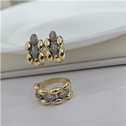 Комплект ювелирной бижутерии Итальянское золото (покрытие желтое 14к), серьги н и кольцо 19 р, вставка: фианиты, цвет: прозрачный, арт.216.430-19