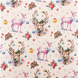Бумага упаковочная новогодняя, крафт белый «Олени», 70×100 см, 1 лист