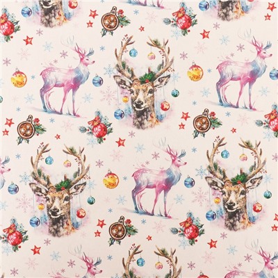 Бумага упаковочная новогодняя, крафт белый «Олени», 70×100 см, 1 лист