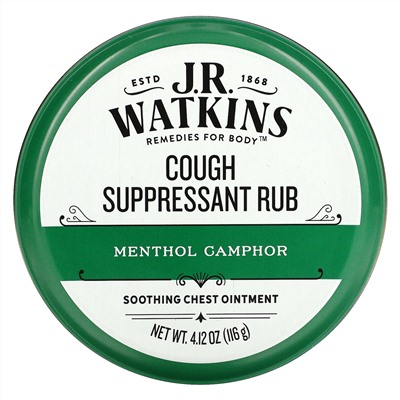 J R Watkins, Cough Suppressant Rub, Menthol Camphor,  4.12 oz (116 g)