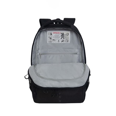 Рюкзак молодежный, 45×32×23 см, Grizzly 530, эргономичная спинка, отделение для ноутбука, чёрный, RU-530-1_1
