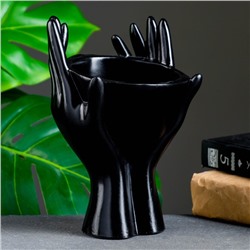 Фигурное кашпо для цветов «Мечты в руках», 380 мл, 20.5×13.5×13 см, гипс, чёрное