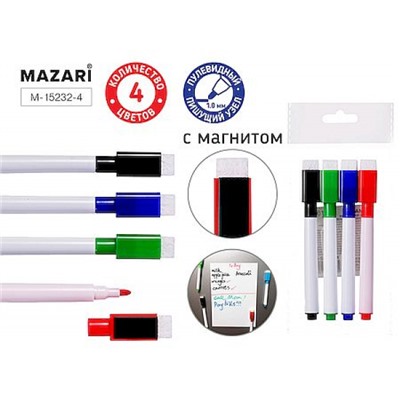 Набор маркеров для доски "БЕЛЫЙ/ALBO" 4 цв. 1 мм с магнитом M-15232-4 Mazari