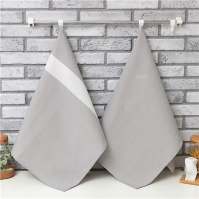 Набор полотенец «Этель» 2 шт., серый, 100% хлопок, рогожка 163 г/м²