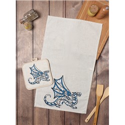 Набор новогодний кухонный: полотенце 35×60, прихватка 18×18, лён 50%, хлопок 50%, 160 г/м²