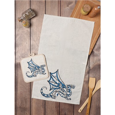 Набор новогодний кухонный: полотенце 35×60, прихватка 18×18, лён 50%, хлопок 50%, 160 г/м²