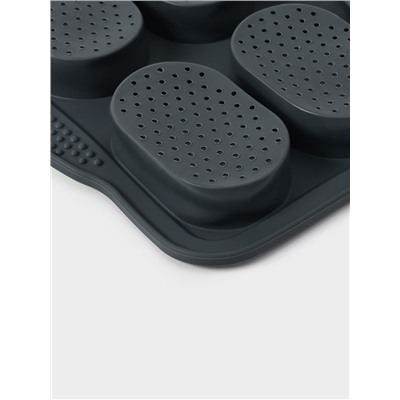 Форма для выпечки с перфорацией «Булочки», силикон, 34.5×23×2.5 см, 8 ячеек (9.5×6.3×2.4 см), чёрная