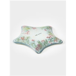 Блюдо новогоднее сервировочное Доляна «Еловые ветки», d=19.5 см, стекло, белое, зелёное