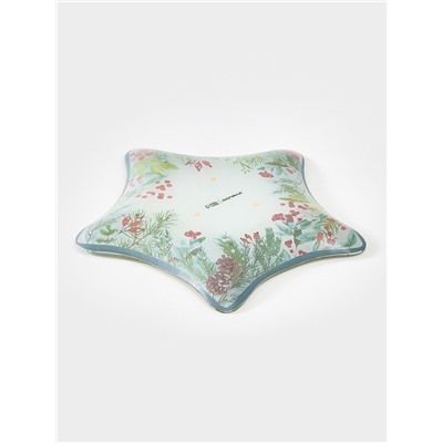 Блюдо новогоднее сервировочное Доляна «Еловые ветки», d=19.5 см, стекло, белое, зелёное