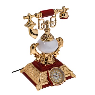 УЦЕНКА Часы - светильник «Ретро телефон», красный, с будильником, 28.5×18×18 см