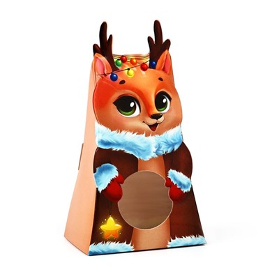 Коробка новогодняя складная с окном «Оленёнок», 9×16.5×6 см