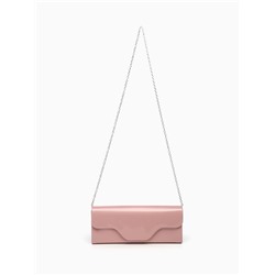 Сумка-клатч женская вечерняя на магните, на длинной цепочке, лаковая, однотонная, розовая
