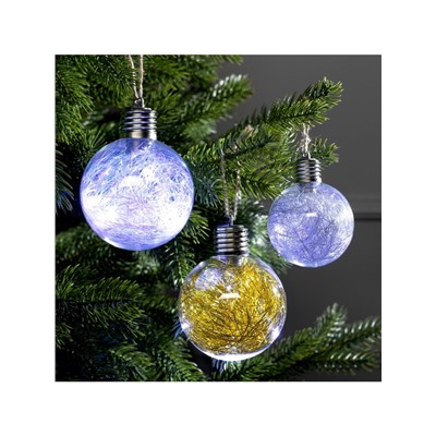 Набор ёлочных шаров «Мишура цветная тёплая», 3 шт., d=8 см, 5 LED, от батареек, свечение белое
