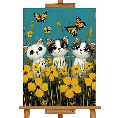 Мозаика алмазная "Котята и бабочки" 20*30см.