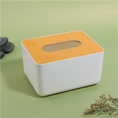 Органайзер для хранения салфеток BAMBOO, 17×13×9.5 см, белый, коричневый