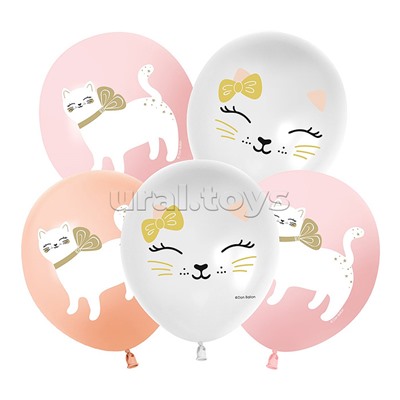 Шар (12''/30 см) Кошечка с бантом, Ассорти, пастель, 1 ст, 25 шт.