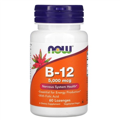 Now Foods, витамин B12, 5000 мкг, 60 пастилок