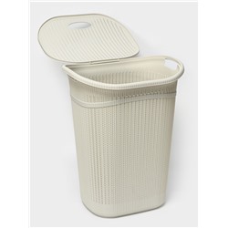Корзина для белья с крышкой «Вязание», 55 л, 45×37×59 см, пластик, белый ротанг
