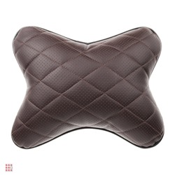 Подушка-косточка на подголовник, искусственная кожа, эластичная лента, 30х24х13 см, коричневый