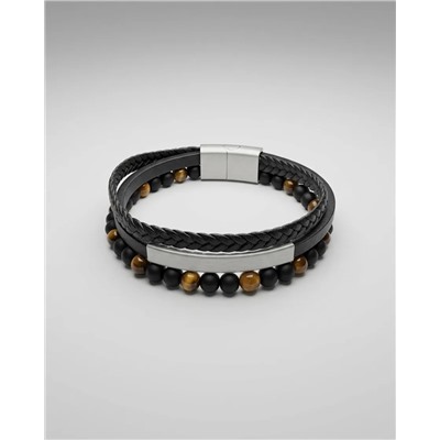 Браслет из стали на кожаном ремешке