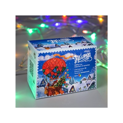 Гирлянда «Нить» 4 м, IP20, прозрачная нить, 40 LED, 2 режима, батарейки AAх3 (нет в комплекте), свечение мульти