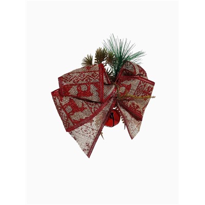 Ёлочные игрушки 2 шт. «Зимнее волшебство. Еловая композиция» пластик, бант с принтом, 12×11 см, красный