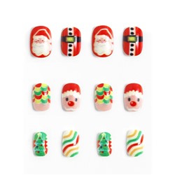Детские накладные ногти на новый год «Дед мороз и ёлочка», 12 шт.
