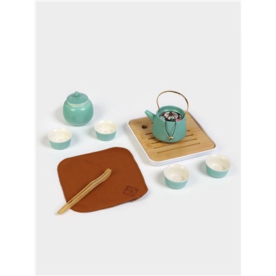 Набор для чайной церемонии «Огаки», 9 предметов, на 4 персоны, чашка 40 мл, чайник 200 мл, керамика, бирюзовый