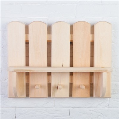 Полка - вешалка для бани и сауны «Забор», 40×30×8 см, деревянная, настенная, 3 крючка, «Добропаровъ»