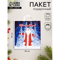 Пакет подарочный новогодний «Волшебный посох», полиэтиленовый с петлевой ручкой, 40×42 см