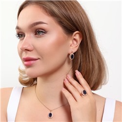 Комплект ювелирная бижутерия коллекция  "Дубай" серьги, кулон и кольцо 17 р, покрытие: позолота, вставка: фианит, цвет: синий и прозрачный, арт.313.097-17