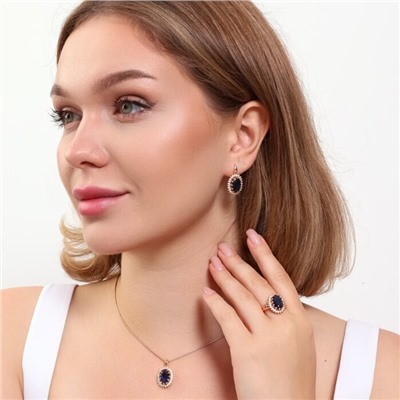 Комплект ювелирная бижутерия коллекция  "Дубай" серьги, кулон и кольцо 18 р, покрытие: позолота, вставка: фианит, цвет: синий и прозрачный, арт.313.097-18