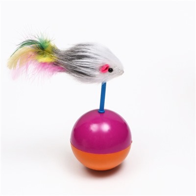 Мышь-неваляшка на шаре, 11×6 см, искусственный мех, фиолетовая, оранжевая