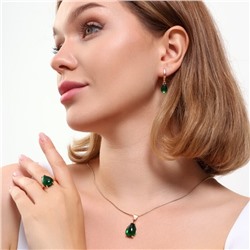 Комплект ювелирная бижутерия коллекция  "Дубай" серьги, кулон и кольцо 17 р, покрытие: позолота, вставка: пластик, цвет: зеленый, арт.215.418-17