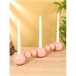 Подсвечник на 3 свечи «Бусы», с 7 сферами, 44×8×8 см, пудровый