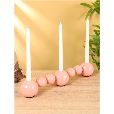 Подсвечник на 3 свечи «Бусы», с 7 сферами, 44×8×8 см, пудровый