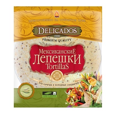 ТОРТИЛЬЯ МУЛЬТИЗЛАКОВАЯ 25 см (6 лепешек) "DELICADOS"