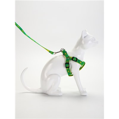 Шлейка с поводком «Большая лапа», ширина 1.5 см, поводок 120 см, шлейка 28-42 см, зелёная, жёлтая