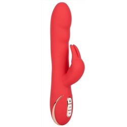 Красный вибромассажер-кролик с функцией нагрева Heated Silicone Ultra-Soft Rabbit - 21,5 см.