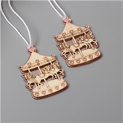 Декор для творчества дерево, пластик «Карусель с лошадками», зеркальный, набор 2 шт., 3.2×5.1 см