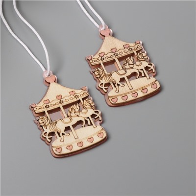 Декор для творчества дерево, пластик «Карусель с лошадками», зеркальный, набор 2 шт., 3.2×5.1 см