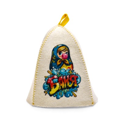 Шапка для бани и сауны «Матрешка бабл-гам», полиэфир, шерсть, белая