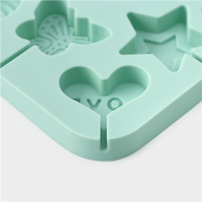 Форма для леденцов Доляна «Сладость», силикон, 15×15×1.5 см, 8 ячеек, с палочками, бирюзовая