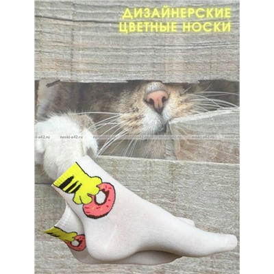 МИНИ ЦВЕТНЫЕ НОСКИ женские с прикольным кошачьим принтом арт. W 16-8
