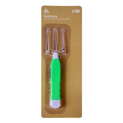 Палочка для чистки ушей Luazon LES-03, LED-подсветка, 3 насадки, от батареек (в комплекте)