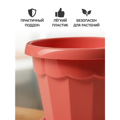 Горшок для цветов с поддоном Доляна «Эрика», 0.7 л, цвет коралловый