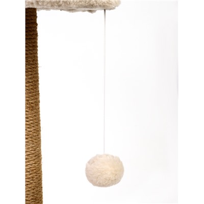 Когтеточка-столбик Petmil «Релакс», 60×35×35 см, с полкой - лежанкой и игрушкой, джут, бежевая