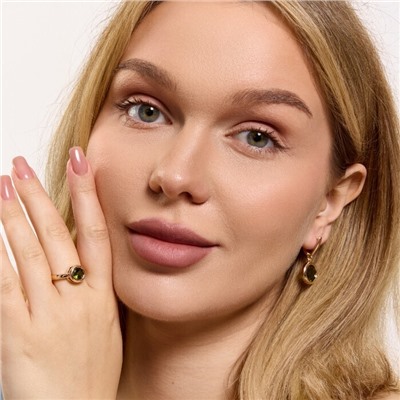 Комплект ювелирной бижутерии коллекция "Дубай" серьги и кольцо 17 р, покрытие позолота, вставка: фианит, цвет: темно-оливковый, арт.313.337-17